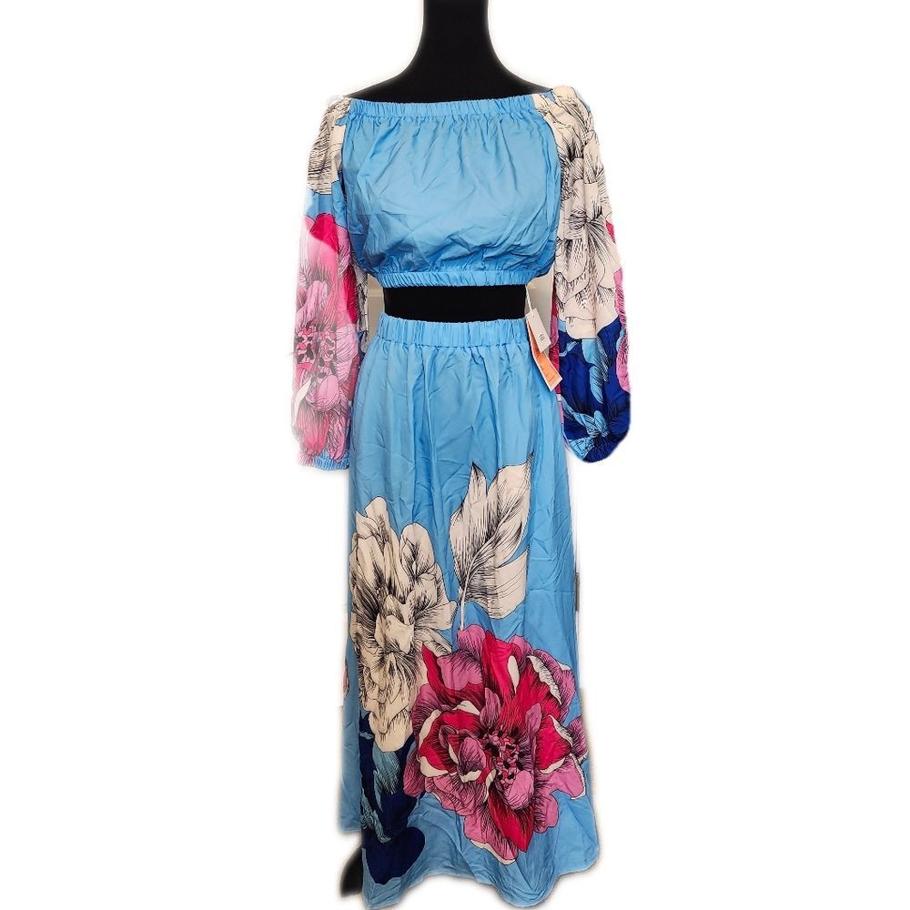 Easel NWT 2-pc Floral Maxi Dress, Light Blue, Pink, Cream, Fits S-M